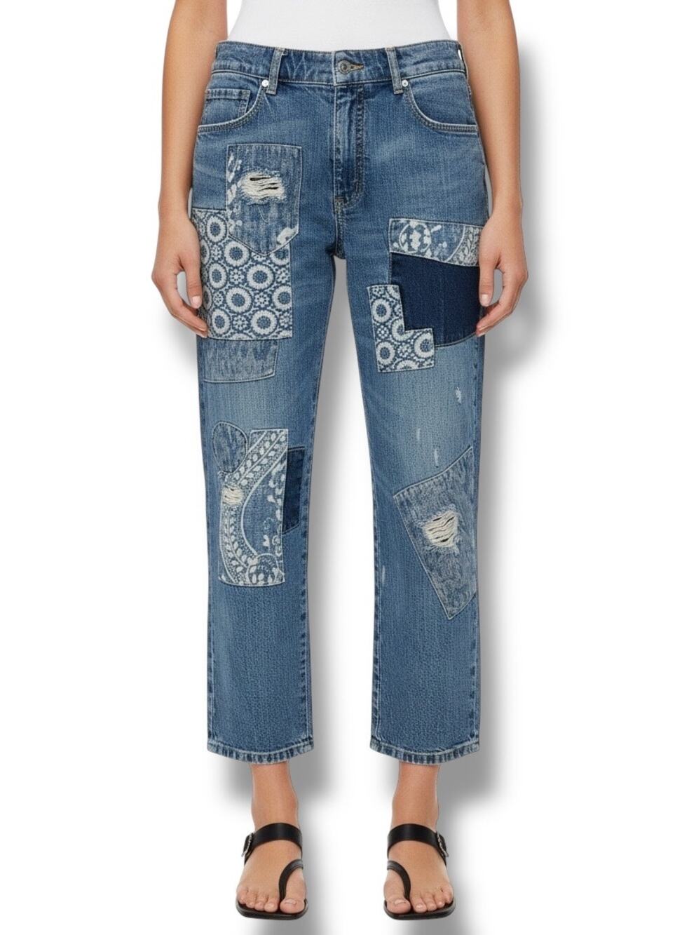 Pilcro The Borrowed Patchwork Bandana Boyfriend Jeans Distressed Size 27